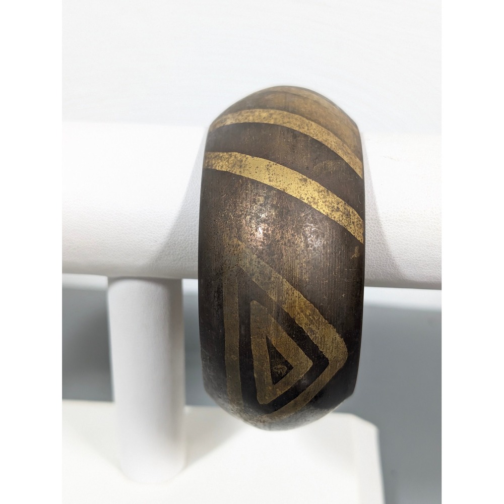Vintage Brass Geometric Wide Cuff Bracelet Tribal‎ Boho Chunky 8.5"